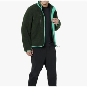 AMAZON ESSENTIALS MEN TEDDY FLEECE FULL-ZIP MOCK NECK JACKET MEN'S SIZE S -GREEN